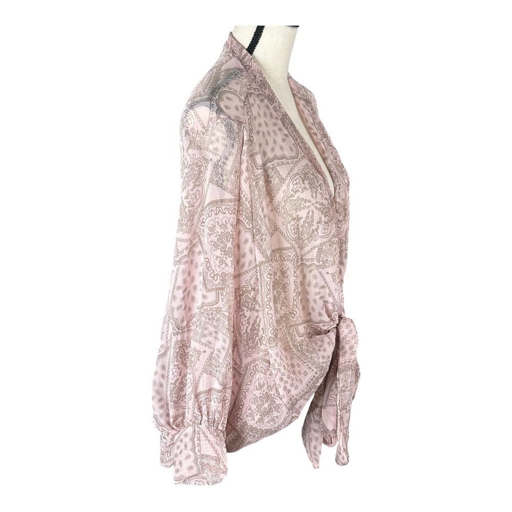 Free People Pink Long Sleeve Tie Front Blouse - Picture 2 of 10
